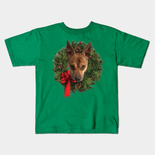 Pitbull Holiday Wreath Kids T-Shirt by calliew1217